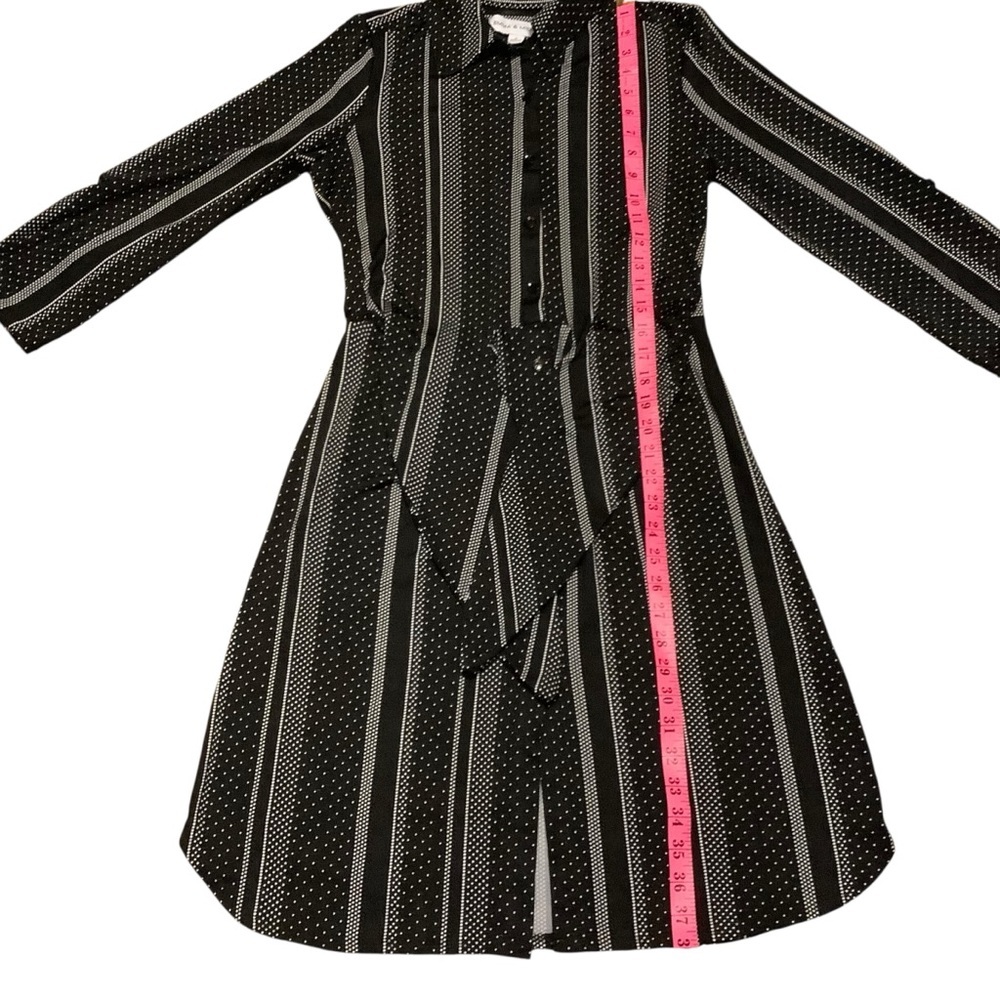 EMMA & MICHELE BLACK & WHITE STRIPED POLKA DOT BUTTON-DOWN SHIRT DRESS/ TIE BELT - Picture 12 of 14